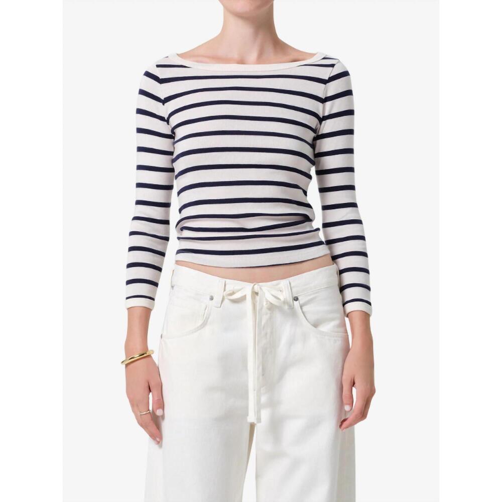 NEW CITIZENS OF HUMANITY boat neck slim tee in azure stripe